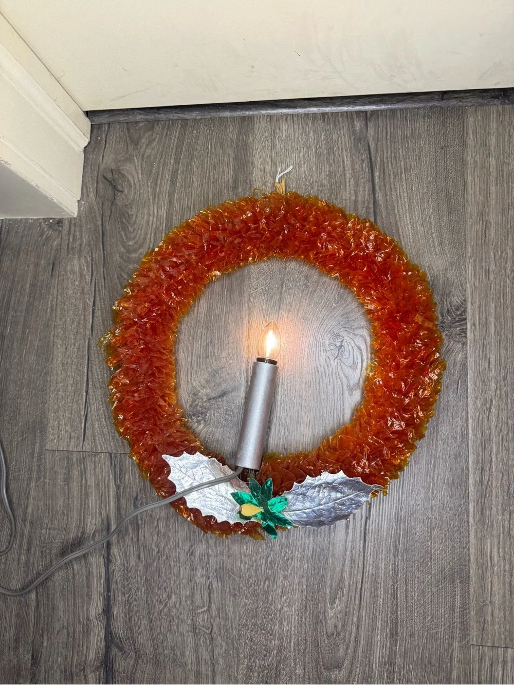 Vintage 1950s Royal Electric Illuminated Cellophane Christmas Wreath In Orig Box